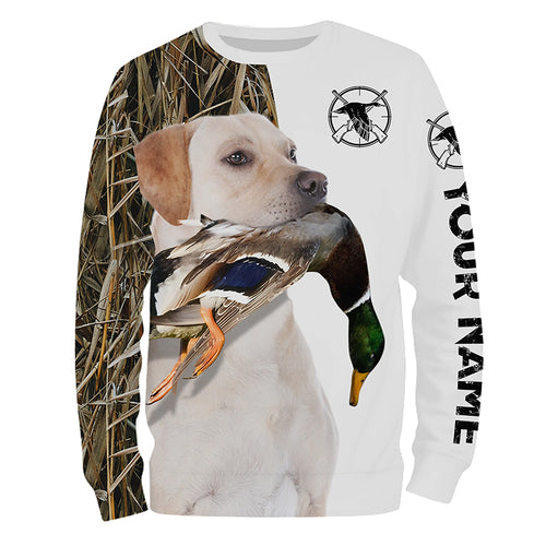 Duck Hunting with white Lab dog Custom Name 3D All Over Print Shirt - Labrador Retriever Hunting Gifts FSD3748