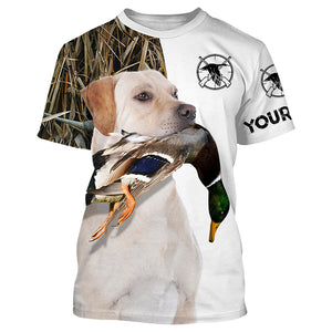 Duck Hunting with white Lab dog Custom Name 3D All Over Print Shirt - Labrador Retriever Hunting Gifts FSD3748