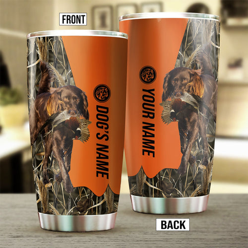 Deutsch Langhaar Birds & Deer shed Hunting Dog Custom name Stainless Steel Tumbler Cup FSD4472