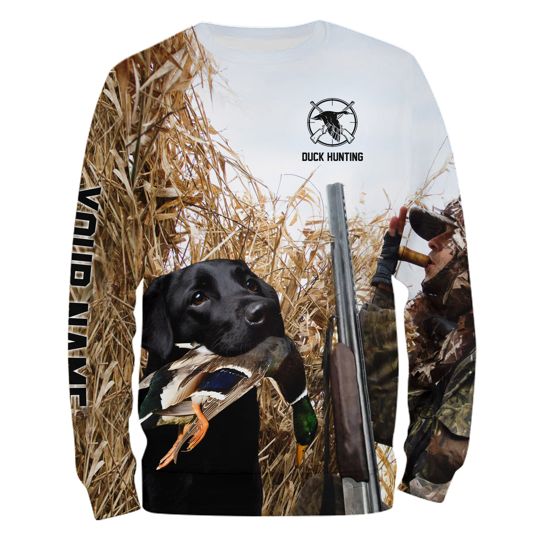 Duck hunting with Dog Black Labs Custom Name All over print Shirts, Duck hunting gifts FSD4013