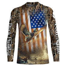 Load image into Gallery viewer, Duck Hunting American flag Waterfowl Camo Custom name Shirts for Men, Kid - Duck hunting gifts FSD2114