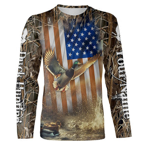 Duck Hunting American flag Waterfowl Camo Custom name Shirts for Men, Kid - Duck hunting gifts FSD2114