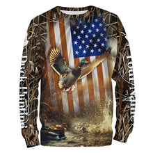 Load image into Gallery viewer, Duck Hunting American flag Waterfowl Camo Custom name Shirts for Men, Kid - Duck hunting gifts FSD2114