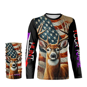 Deer Hunting American flag Custom name Shirts for Hunter, Best Deer Hunting Gifts FSD426