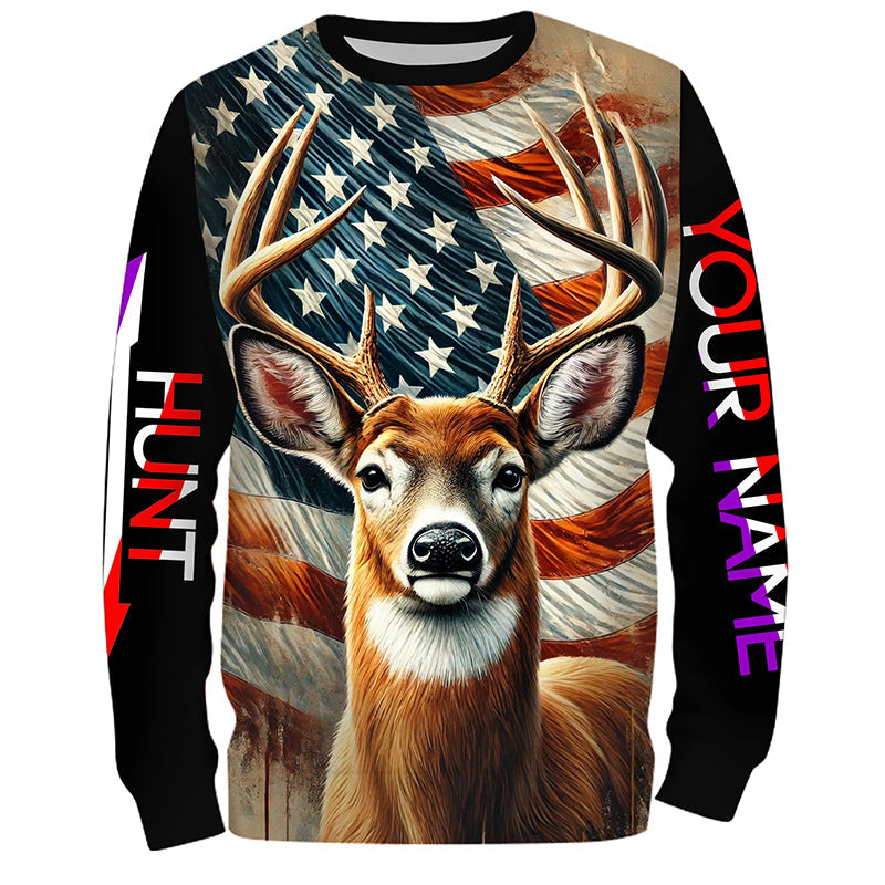 Deer Hunting American flag Custom name Shirts for Hunter, Best Deer Hunting Gifts FSD426