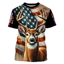 Load image into Gallery viewer, Deer Hunting American flag Custom name Shirts for Hunter, Best Deer Hunting Gifts FSD426