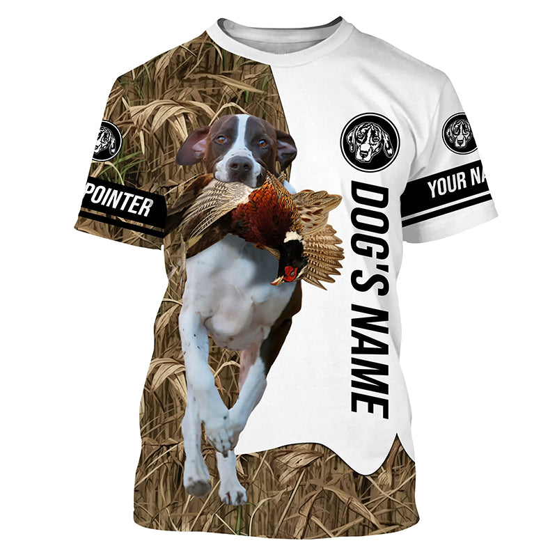 Pheasant Hunting with English Pointer Custom Name Camo Full Printing Shirts, Pointer hunting dog - FSD2760