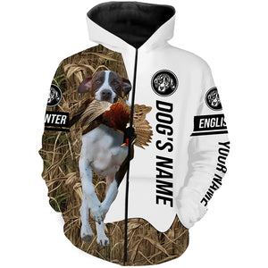Pheasant Hunting with English Pointer Custom Name Camo Full Printing Shirts, Pointer hunting dog - FSD2760