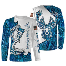 Load image into Gallery viewer, Fishing and Hunting Deer and Bass blue camo all over print Shirt, Hoodie - Personalized Gifts FSD3189