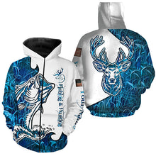 Load image into Gallery viewer, Fishing and Hunting Deer and Bass blue camo all over print Shirt, Hoodie - Personalized Gifts FSD3189