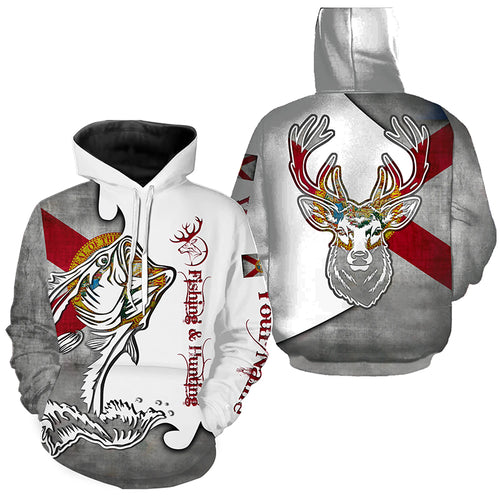 Florida Fishing and Hunting Deer and Bass all over print Shirt, Personalized Gift for Hunter Fisherman FSD3192