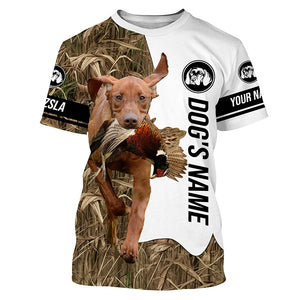 Pheasant Hunting with Vizsla Dog Custom Name Camo Full Printing Shirts, Vizsla Hunting Partner - FSD2769