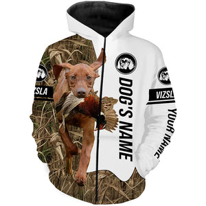 Pheasant Hunting with Vizsla Dog Custom Name Camo Full Printing Shirts, Vizsla Hunting Partner - FSD2769