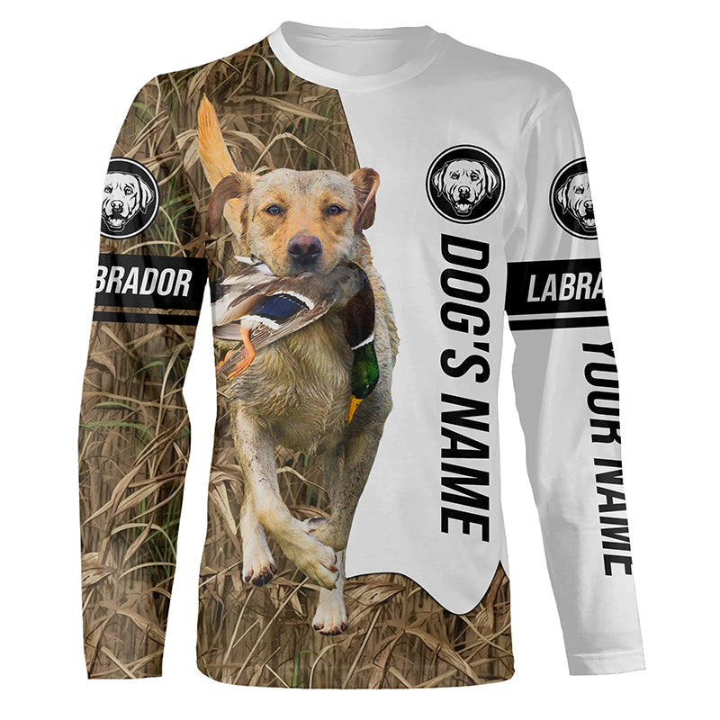 Duck Hunting with Yellow Labrador Retriever Dog Custom Name Camo Full Printing Shirts, Labrador Gundog Shirt - FSD2773