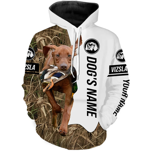 Duck Hunting with Vizsla Dog Custom Name Camo Full Printing Shirts, Gundog hunting Shirt - FSD2776