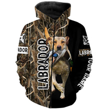 Load image into Gallery viewer, Duck Hunting with Dog Yellow Labrador Retriever Waterfowl Camo custom Name Shirts for Duck Hunters FSD4531