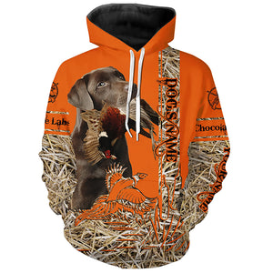 Chocolate Labrador Retriever Dog Pheasant Hunting Blaze Orange Hunting Shirts for Hunter, Bird Hunters FSD4158