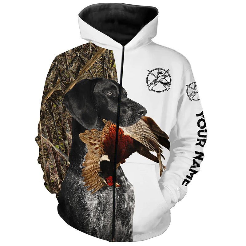 Pheasant Hunting Dog Black and White German Shorthaired Pointer Camo Customize Name full Printed Shirts FSD3418