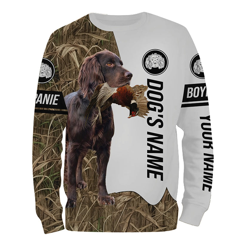 Pheasant Hunting with Boykin Spaniel Custom Name Camo Full Printing Shirts, Bird dog hunting gifts FSD3783