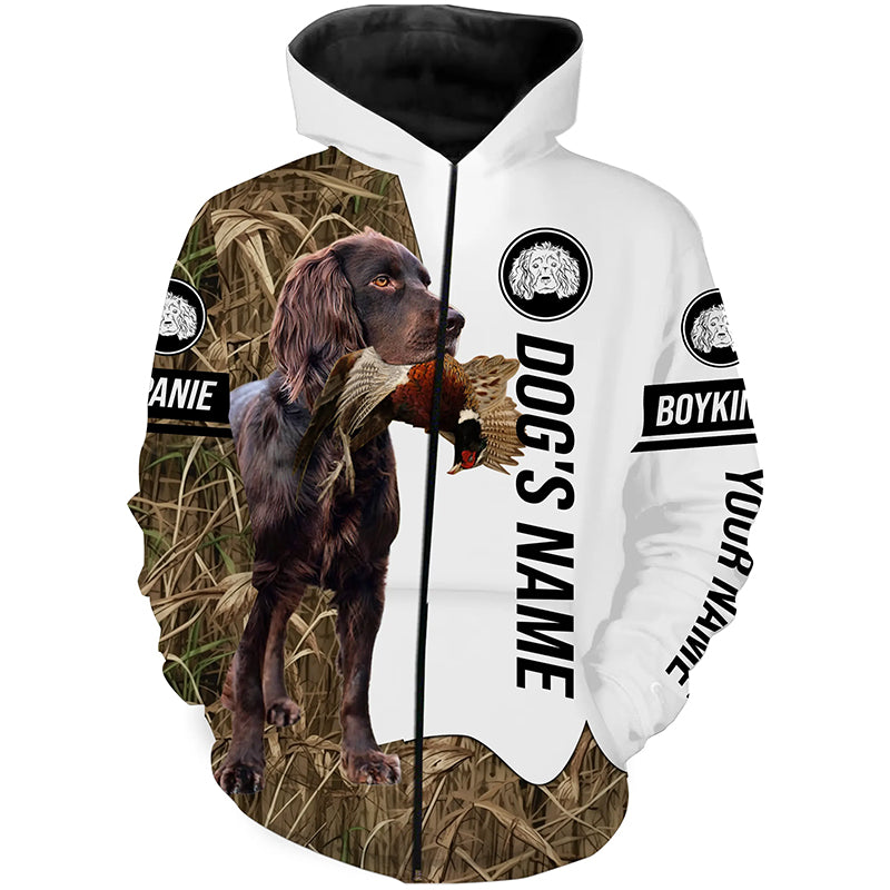 Pheasant Hunting with Boykin Spaniel Custom Name Camo Full Printing Shirts, Bird dog hunting gifts FSD3783