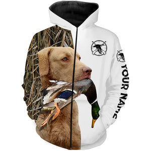 Duck Hunting With Dog Chesapeake Bay Retriever Custom Name 3D All Over Print Shirt, Hoodie Personalized Hunting Gifts FSD1864