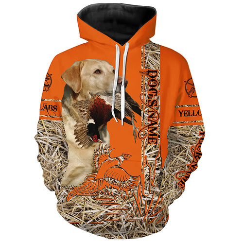 Yellow Labrador Retriever Dog Pheasant Hunting Blaze Orange Hunting Shirts, Pheasant Hunting Clothing FSD4164