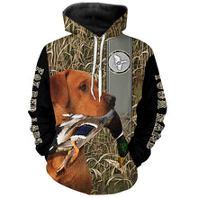 Load image into Gallery viewer, Duck Hunting with Dog Fox Red Labrador Waterfowl Camo Custom Name All Over Printed Shirts, Personalized Gifts FSD2557