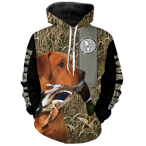Duck Hunting with Dog Fox Red Labrador Waterfowl Camo Custom Name All Over Printed Shirts, Personalized Gifts FSD2557