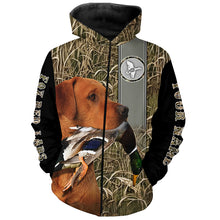 Load image into Gallery viewer, Duck Hunting with Dog Fox Red Labrador Waterfowl Camo Custom Name All Over Printed Shirts, Personalized Gifts FSD2557