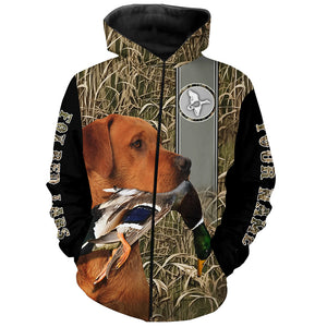 Duck Hunting with Dog Fox Red Labrador Waterfowl Camo Custom Name All Over Printed Shirts, Personalized Gifts FSD2557