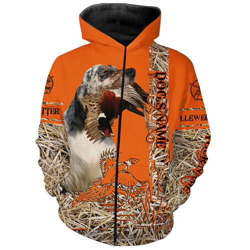 Llewellin English Setter Dog Pheasant Hunting Blaze Orange Hunting Shirts, Pheasant Hunting Clothing FSD4171