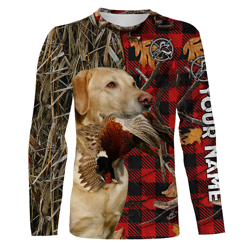 Yellow Labrador Retriever Hunting Dog Red Plaid Fall Camo Custom Name all over printing Shirts FSD4227