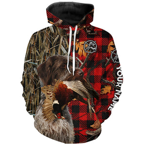 Wirehaired Pointing Griffon Hunting Dog Red Plaid Fall Camo Custom Name all over printing Shirts FSD4228