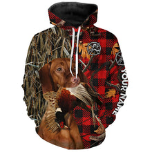 Load image into Gallery viewer, Vizsla Hunting Dog Red Plaid Fall Camo Custom Name all over printing Shirts, Vizsla Hunting Dog Gifts FSD4229