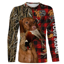 Load image into Gallery viewer, Vizsla Hunting Dog Red Plaid Fall Camo Custom Name all over printing Shirts, Vizsla Hunting Dog Gifts FSD4229