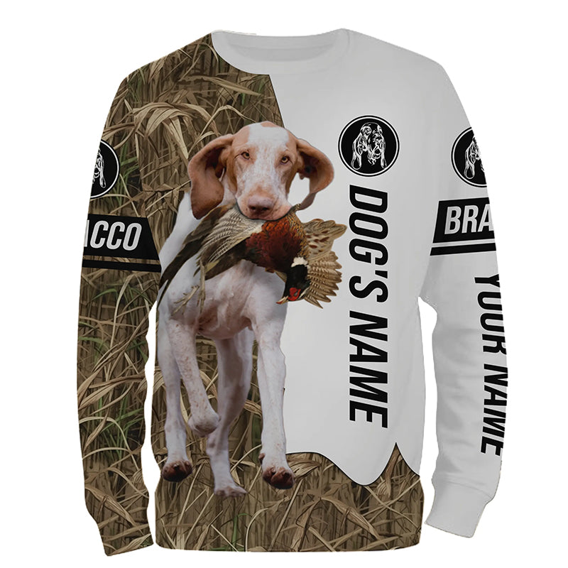 Pheasant Hunting with Bracco dog Custom Name Camo Full Printing Shirts, Bird Hunting Gifts FSD3565