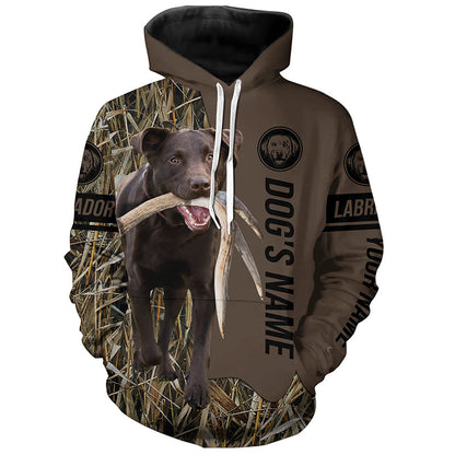 Chocolate Labrador Retriever Hunting dog customized Name Shirt, camo and brown color FSD4671