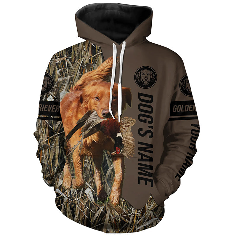 Red Golden Retriever Hunting dog customized Name Shirt, camo and brown color FSD4680