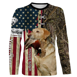 Yellow Labrador Retriever Hunting Bird Dog Pheasant Hunter American flag full printing shirt, Hoodie FSD3246
