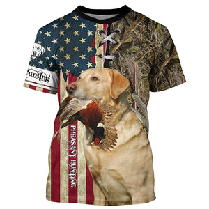 Yellow Labrador Retriever Hunting Bird Dog Pheasant Hunter American flag full printing shirt, Hoodie FSD3246