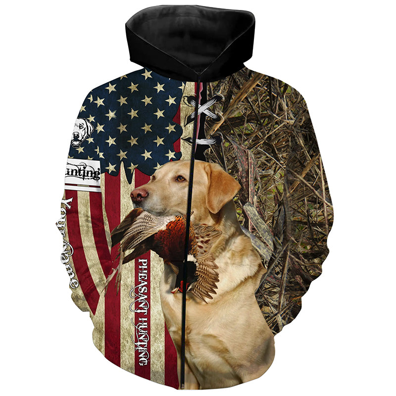 Yellow Labrador Retriever Hunting Bird Dog Pheasant Hunter American flag full printing shirt, Hoodie FSD3246