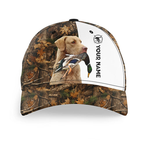 Duck hunting with Dog Chesapeake Bay Retriever 3D camo Custom Name hunting hat Adjustable Unisex hunting Baseball hat FSD2637