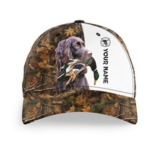 Load image into Gallery viewer, Duck hunting with Dog Boykin Spaniel 3D camo Custom Name hunting hat Adjustable Unisex hunting Baseball hat FSD2638