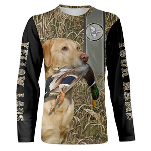 Yellow Labrador Duck Hunting with Dog Waterfowl Camo Custom Name All Over Printed Shirts FSD3146