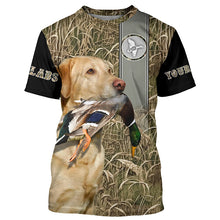 Load image into Gallery viewer, Yellow Labrador Duck Hunting with Dog Waterfowl Camo Custom Name All Over Printed Shirts FSD3146