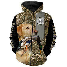 Load image into Gallery viewer, Yellow Labrador Duck Hunting with Dog Waterfowl Camo Custom Name All Over Printed Shirts FSD3146