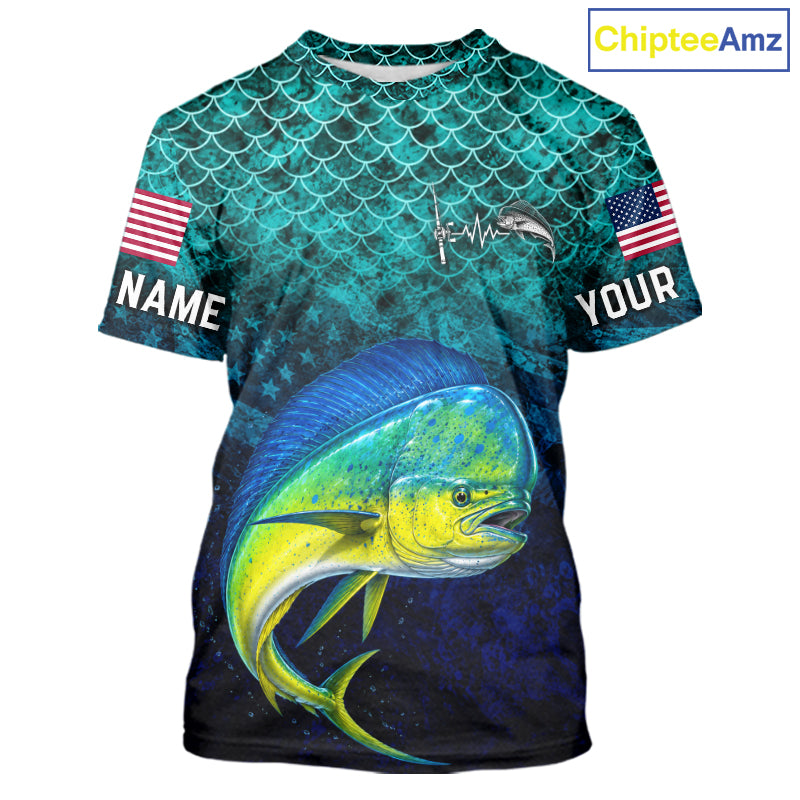 American Flag Mahi Mahi Fish Short Sleeve Performance Fishing Shirt Custom Angler Tournament Jersey NHT1656
