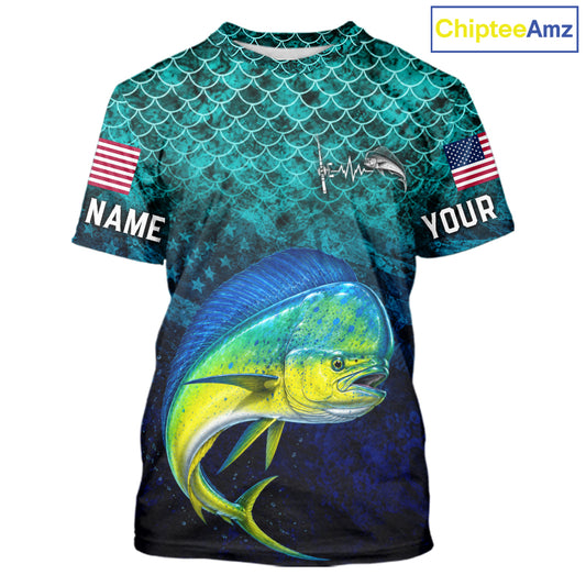 American Flag Mahi Mahi Fish Short Sleeve Performance Fishing Shirt Custom Angler Tournament Jersey NHT1656