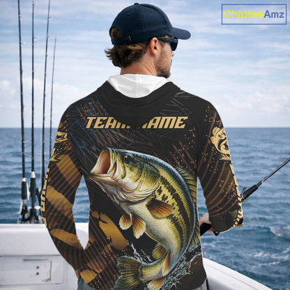 Bass Hooded Fishing Shirts Long Sleeve Sport Style Personalized Name, Fishing Shirt Jersey NHT512