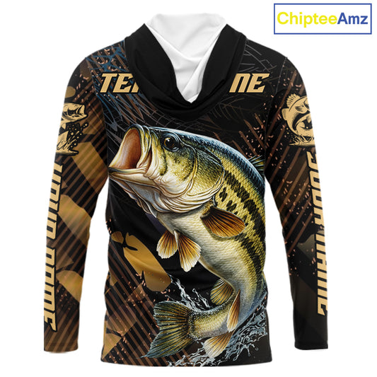 Bass Hooded Fishing Shirts Long Sleeve Sport Style Personalized Name, Fishing Shirt Jersey NHT512